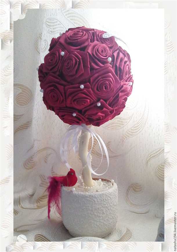 Розы из атласных лент для топиария
