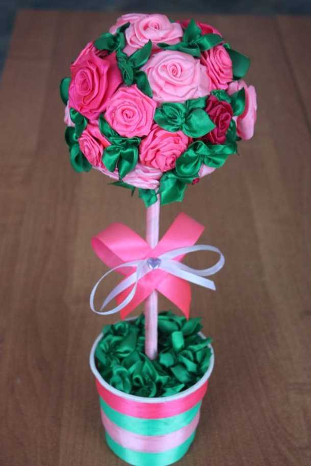 Как сделать топиарий из атласных лент